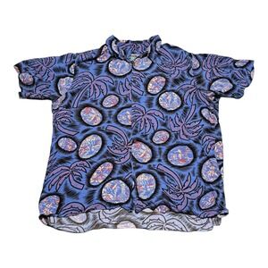 Vintage Reyn Spooner Surfing Palm Tree Hawaiian Shirt Men's 2XL 100%‎ Rayon